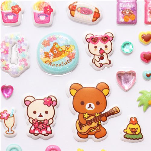 cute puffy 3D sticker 2 pcs set Aloha Rilakkuma bear SanX modeS4u