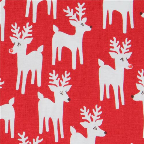 cute red Christmas fabric reindeer Robert Kaufman Fabric by Robert ...