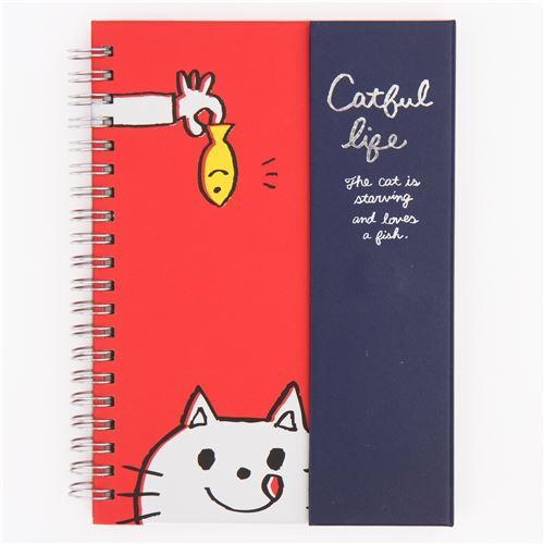 cute red dark blue cat fish animal ring binder notebook Japan modeS4u