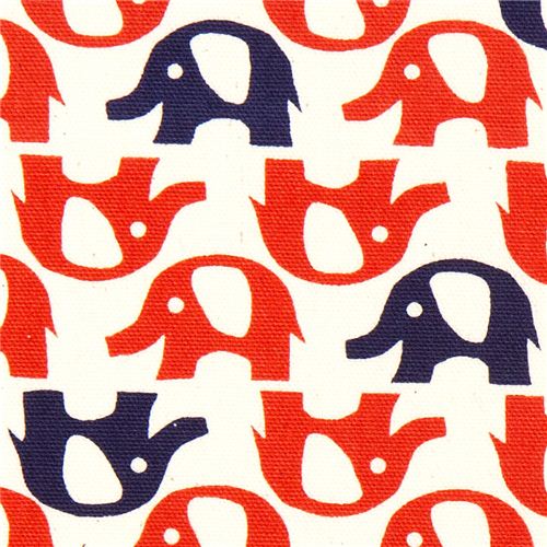 cute red elephants fabric Kokka dal Giappone1