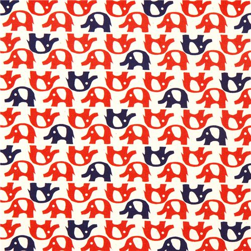 cute red elephants fabric Kokka dal Giappone2