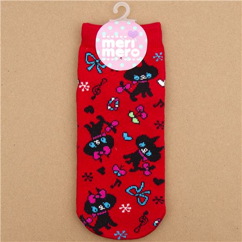 cute red socks with black cats modeS4u