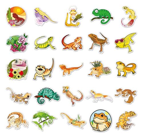 cute reptile animal chameleon diecut sticker pack 50 unique ...