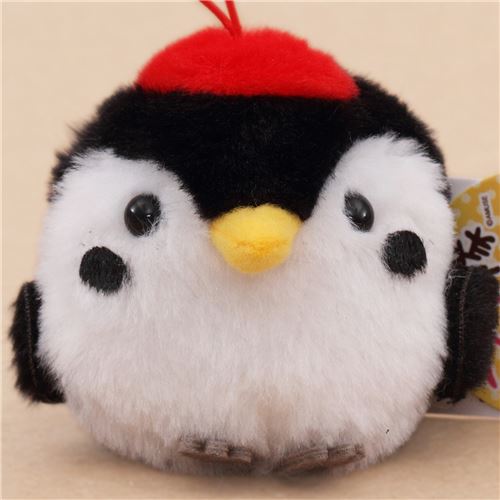 Adorable Petit Oiseau Noir Blanc Et Rouge En Peluche Importé Du Japon