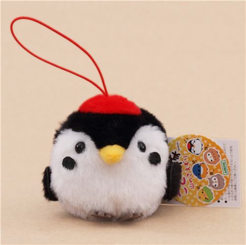 Adorable Petit Oiseau Noir Blanc Et Rouge En Peluche Importé Du Japon