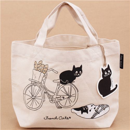 cute small canvas linen bicycle baguette cat picnic bag from Japan ...