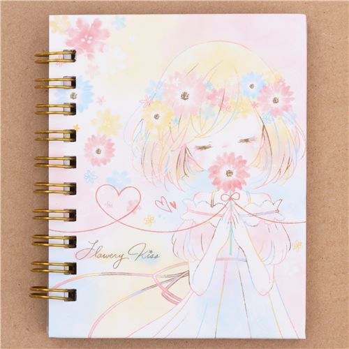 cute small colorful ring binder notebook with child colorful flower