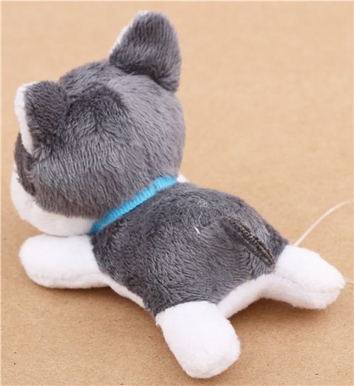 cute small grey white Iiwaken Siberian Husky dog plush toy with collar ...