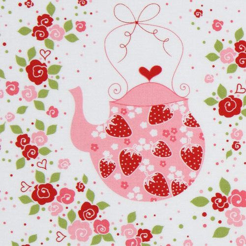 Joli tissu Michael Miller blanc Strawberry Tea Party Tissu