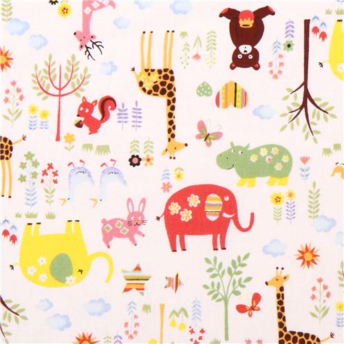 cute white animals in the forest Kokka animal fabric Japan 1