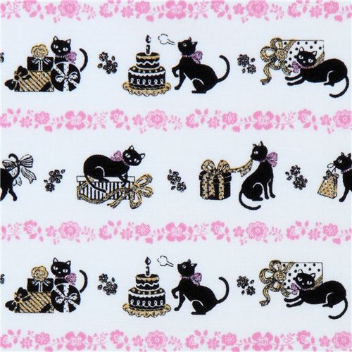 cute white cats fabric with presents by Kokka Japan 1