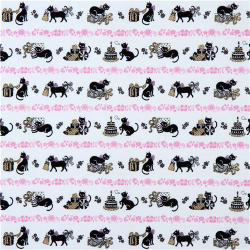 cute white cats fabric with presents by Kokka Japan 2