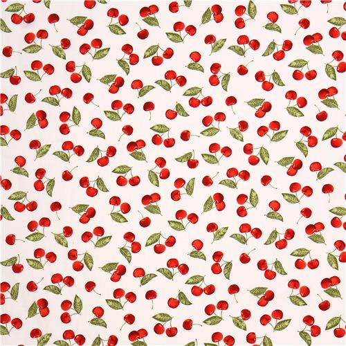 cute white cherry fabric Kiss the Cook by Robert Kaufman 2
