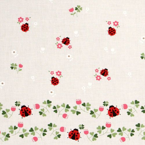 cute white curtain fabric ladybird cloverleaves 2