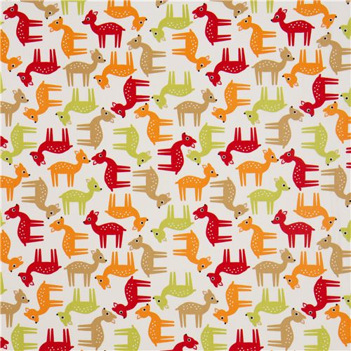 cute white deer fabric red-green Realizzato da Robert Kaufman USA 2