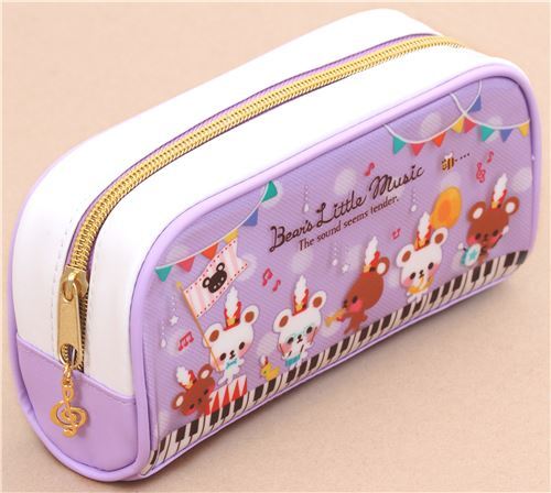 cute white purple bear music note instrument pencil case from Japan ...