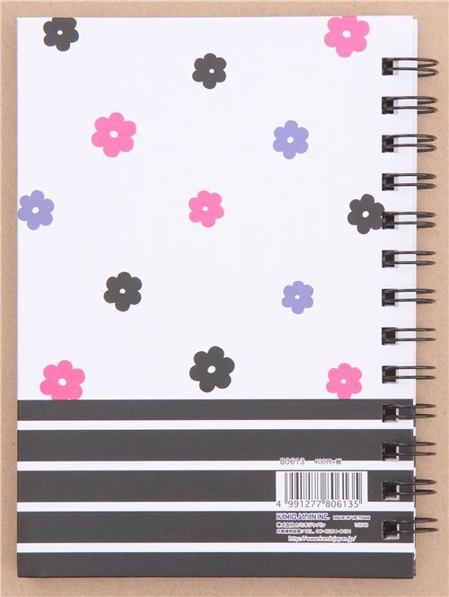cute white ring binder notebook with pink purple black flower modeS4u