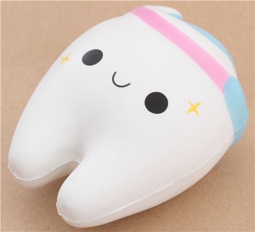 Cute white tooth with pink white blue toothpaste squishy 