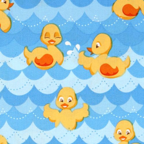 cute yellow duckling fabric in the water Robert Kaufman 1