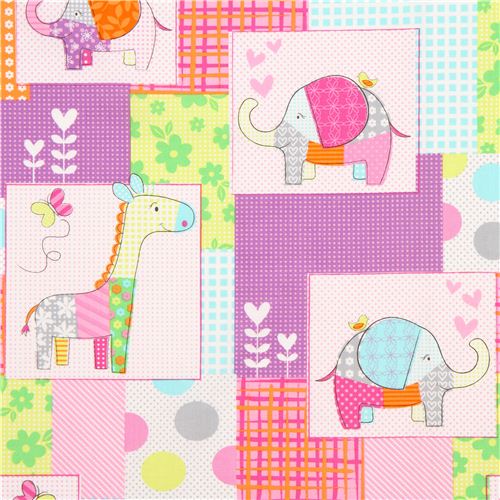 cute zoo animal patchwork fabric giraffe Michael Miller 1