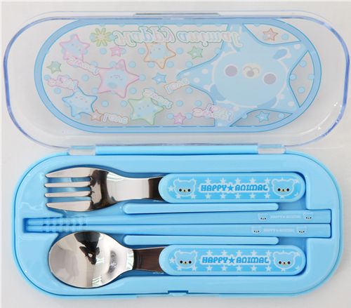 Blue Bento Cutlery Set Kawaii Bear - modeS4u