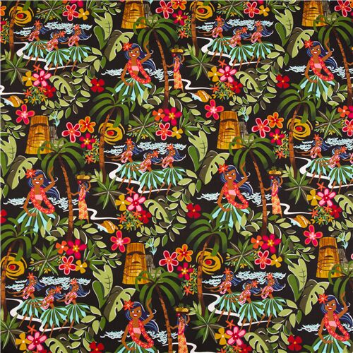 Leis Luaus and Alohas Hawaiian Hula Girls Fabric by Alexander