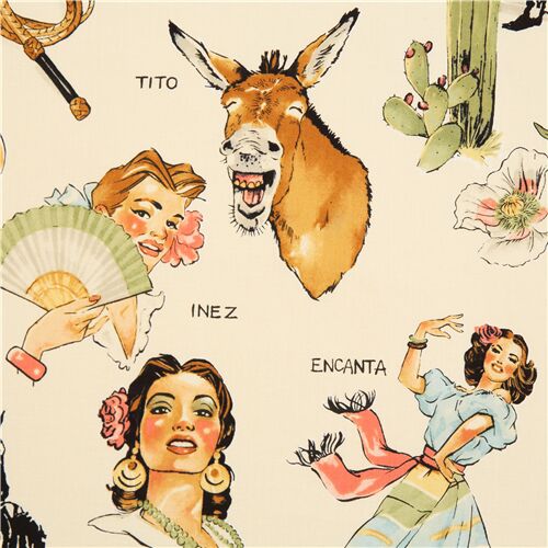 Femmes Dansant Le Folklore Cowboys Cactus Tissu