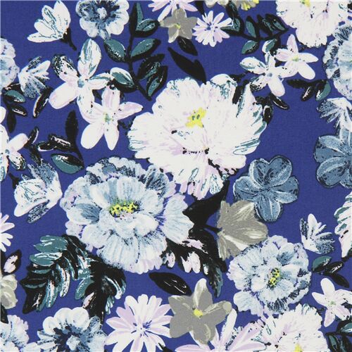 dark blue Japanese tossed flower fabric Fabric by Japanese Indie - modes4u