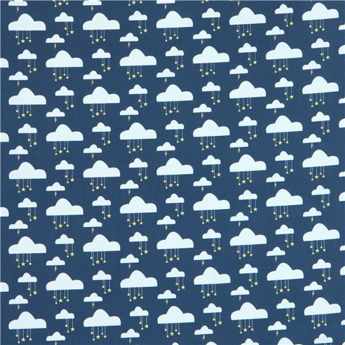Fat Quarter (50 x 56 cm) - dark blue Michael Miller fabric cloud gold metallic Swinging on a Star 2