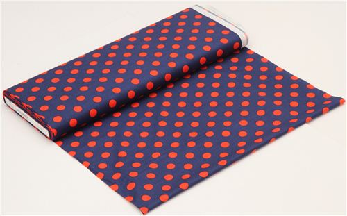 dark blue Michael Miller fabric with red polka dots 3