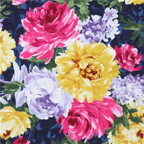 dark blue Michael Miller flower fabric - modeS4u