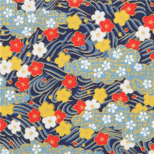 dark blue Quilt Gate embellished flower fabric - modeS4u