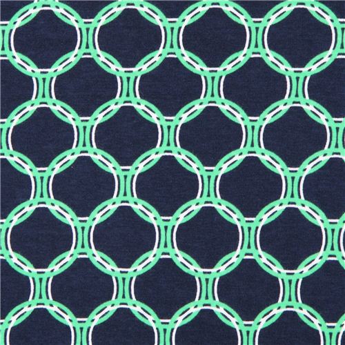 dark blue Robert Kaufman circle Laguna Jersey knit fabric 1