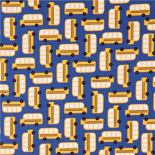 dark blue Robert Kaufman fabric yellow school bus Back to School 2