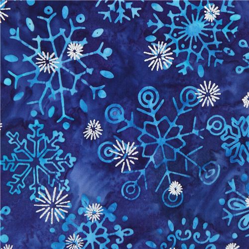 dark blue Robert Kaufman snowflake Batik fabric Fabric