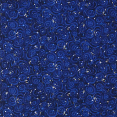dark blue Robert Kaufman star swirl gold metallic fabric Stargazers