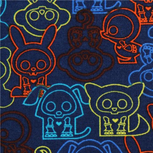 dark blue Skelanimals animal skeleton fabric from the USA 1