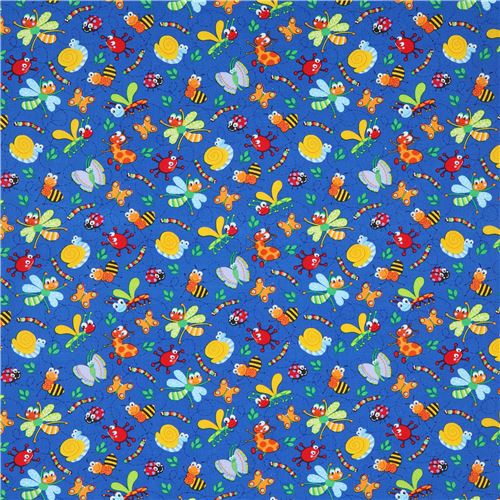 Dark Blue Timeless Treasures Fabric With Colorful Bugs Fabric By 