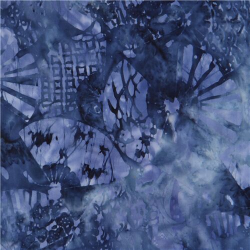 dark blue Trans-Pacific Textiles batik fabric with fans Fabric