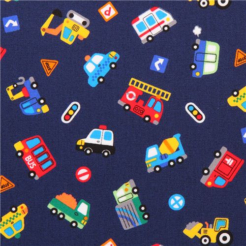 dark blue car taxi bus vehicle fabric for boys from Japan Fabric
