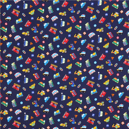dark blue car taxi bus vehicle fabric for boys from Japan 2