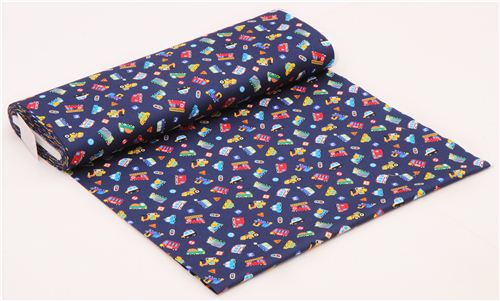 dark blue car taxi bus vehicle fabric for boys from Japan 3