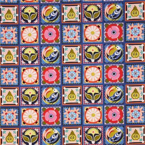 Tela paneles floral flor colores azul oscuro de Michael Miller modesS4u