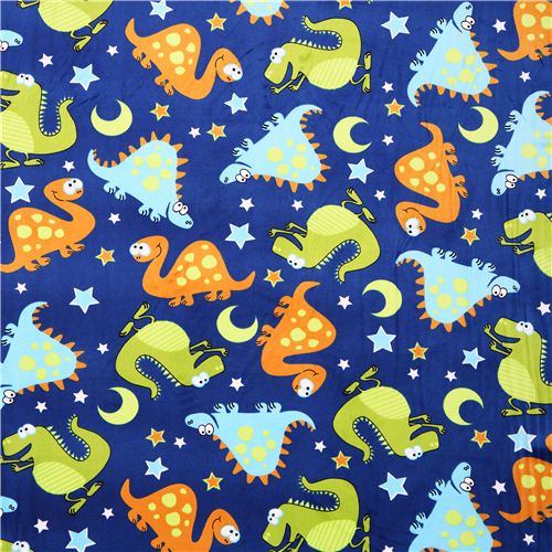 dark blue dinosaur night minky fabric fleece plush USA Fabric by ...