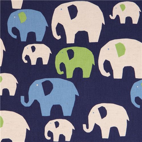 dark blue elephant Canvas fabric Kokka  2