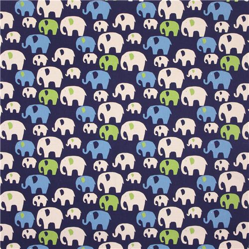 dark blue elephant Canvas fabric Kokka  3