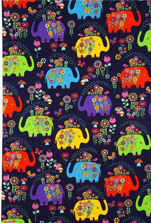 dark blue elephant with flowers fabric Timeless Treasures 2