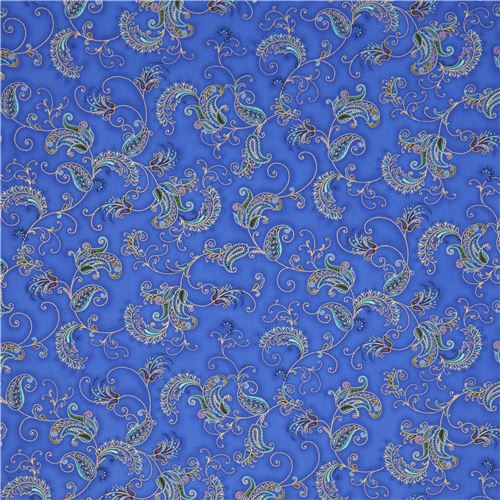 dark blue fabric Paisley colorful flower gold metallic by Timeless ...