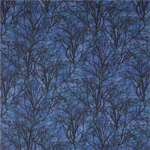 dark blue fabric with black trees by Robert Kaufman modeS4u