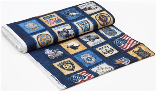 dark blue fabric with square police badge handcuff Quilting Treasures  3